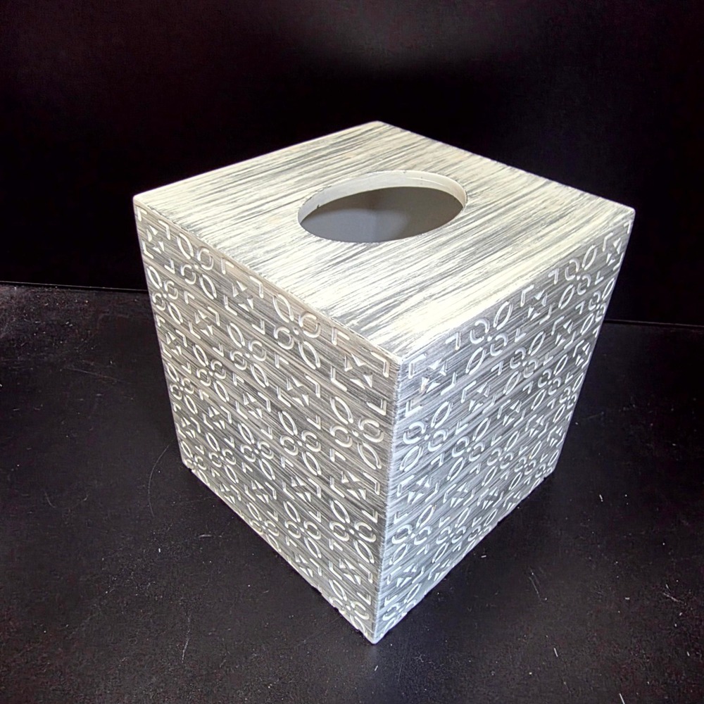 Art House Tissue Box Cover Unisex OS Gray Carved Geometric Floral‎ Square Decor